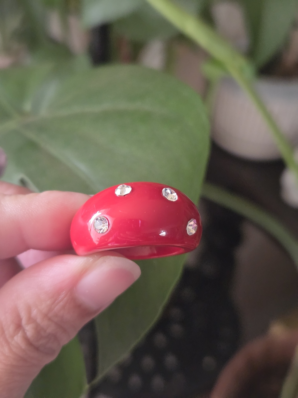 Red Dome Crystal Accent Ring